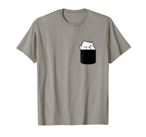 Bongo Cat Meme T-shirt with Chest Pocket Print Of a Cute Cat