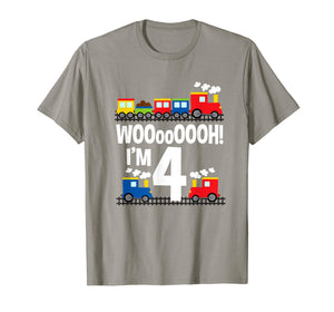 Boys WOOooOOOH! I'm 4 Trains Birthday T-Shirt for Toddlers