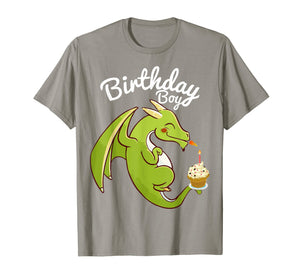 Birthday Boy Dragon Theme T-shirt Cupcake Candle Fire