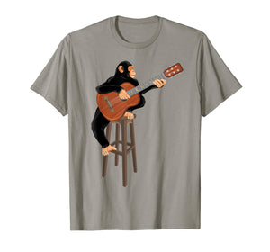 Chimpanzee playing acoustic guitar. Funny monkey t-shirt.