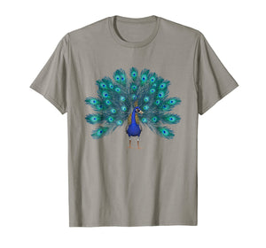 Blue Peacock Print T-Shirt Teal Feathers Clothes