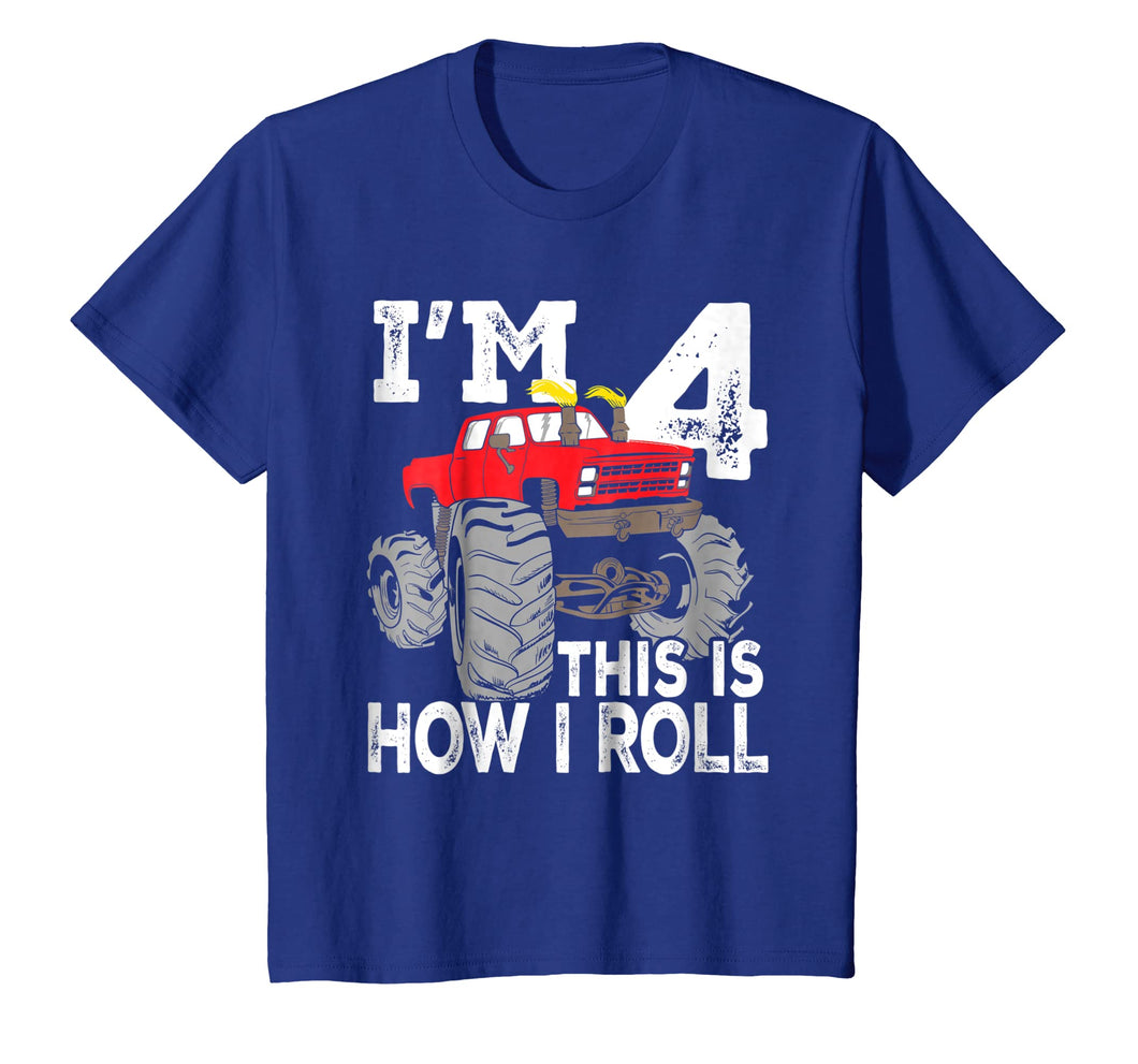 Kids Monster Trucks 4th Birthday Party Shirt Four Years