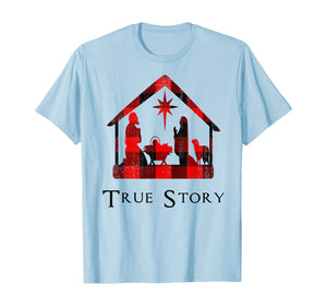 Christmas Nativity True Story Red Plaid Xmas Sweater Gift T-Shirt