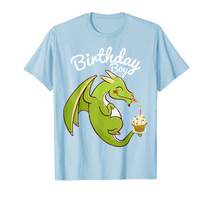 Birthday Boy Dragon Theme T-shirt Cupcake Candle Fire
