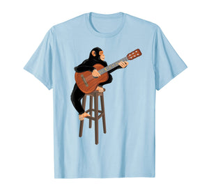 Chimpanzee playing acoustic guitar. Funny monkey t-shirt.