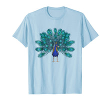 Load image into Gallery viewer, Blue Peacock Print T-Shirt Teal Feathers Clothes
