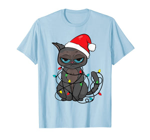 Christmas Cat Shirt | Funny Santa Hat & Xmas Lights Cat Gift T-Shirt