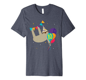 Sloth 10th Birthday Party Funny Gift T shirt for 10 Year Old