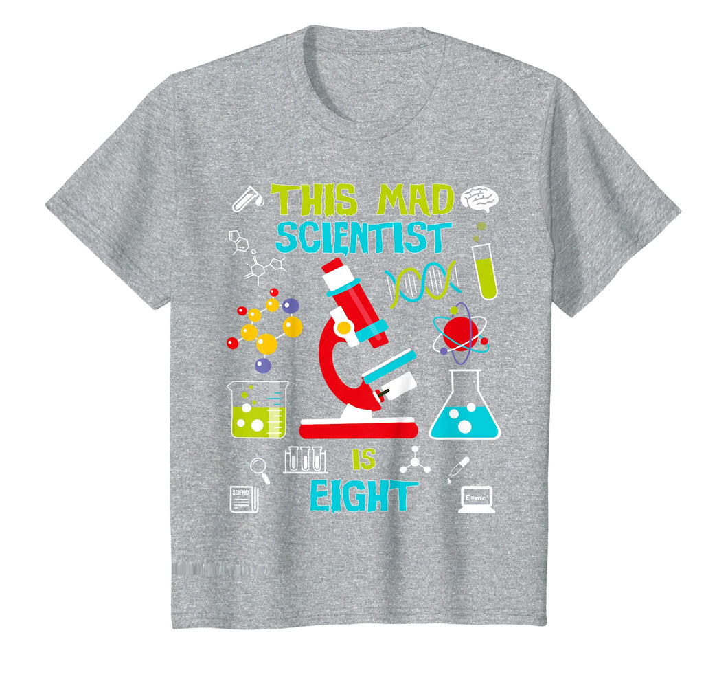 Kids Mad Scientist Party T-Shirt Birthday Gift for 8 Year Old