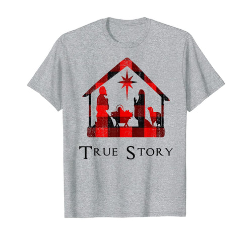 Christmas Nativity True Story Red Plaid Xmas Sweater Gift T-Shirt