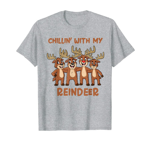 Chillin With My Reindeer Christmas Boys Girls Kids Xmas T-Shirt