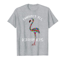 Load image into Gallery viewer, Embrace Differences Puzzle Flamingo Autism Awareness Tshirt
