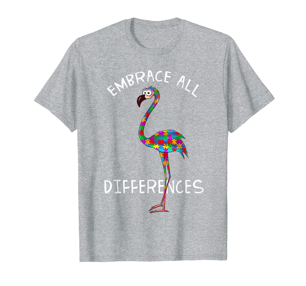 Embrace Differences Puzzle Flamingo Autism Awareness Tshirt