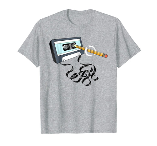 Vintage Music T Shirt with pencil winding up a cassette tape