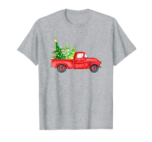 Watercolor Vintage Classic Red Truck with Christmas Trees T-Shirt